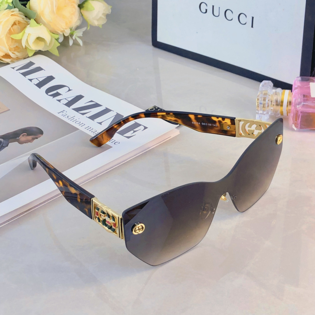 。。Gucc*高级感无框墨镜女潮欧美复古大框切边眼镜防紫外线太阳镜海边防晒