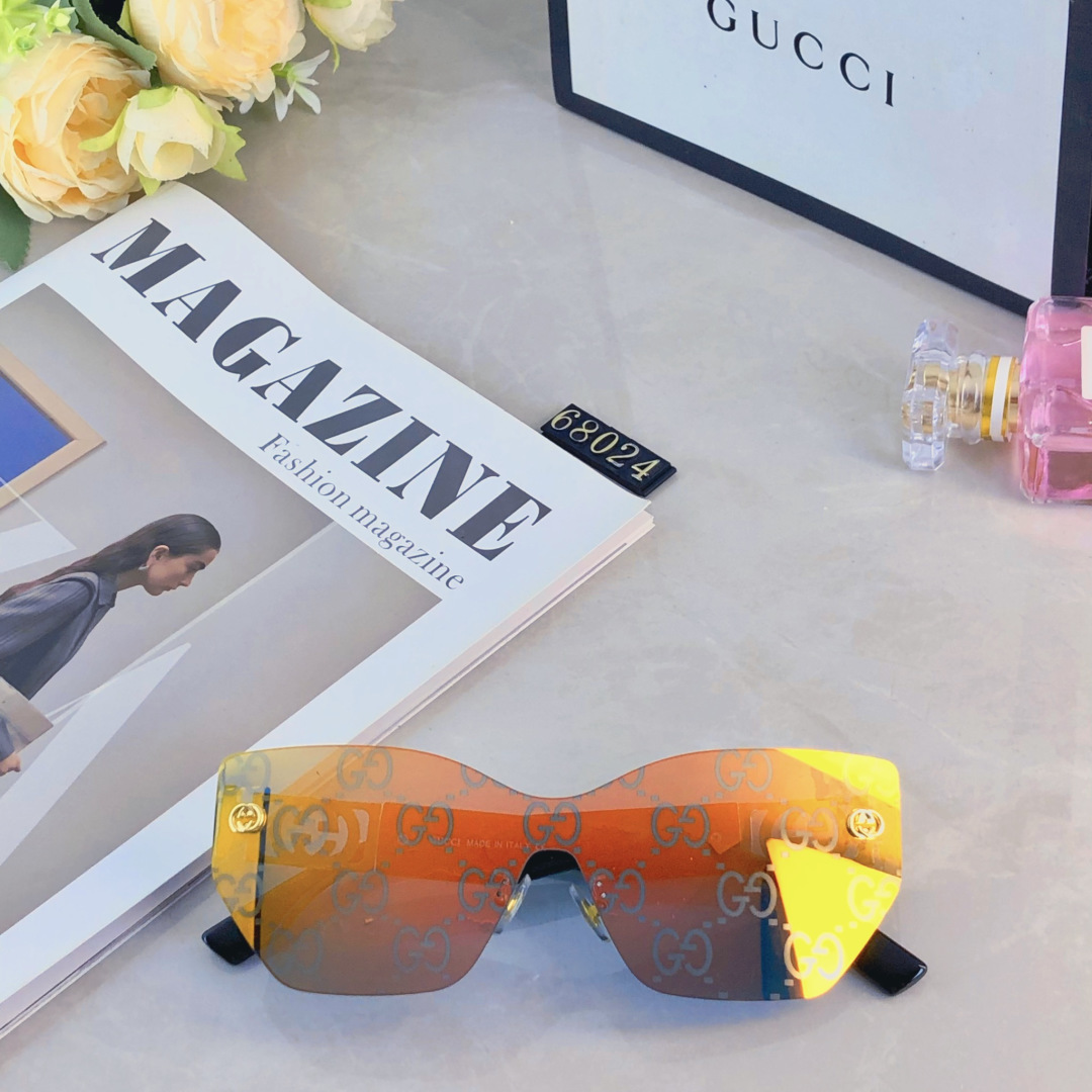 。。Gucc*高级感无框墨镜女潮欧美复古大框切边眼镜防紫外线太阳镜海边防晒