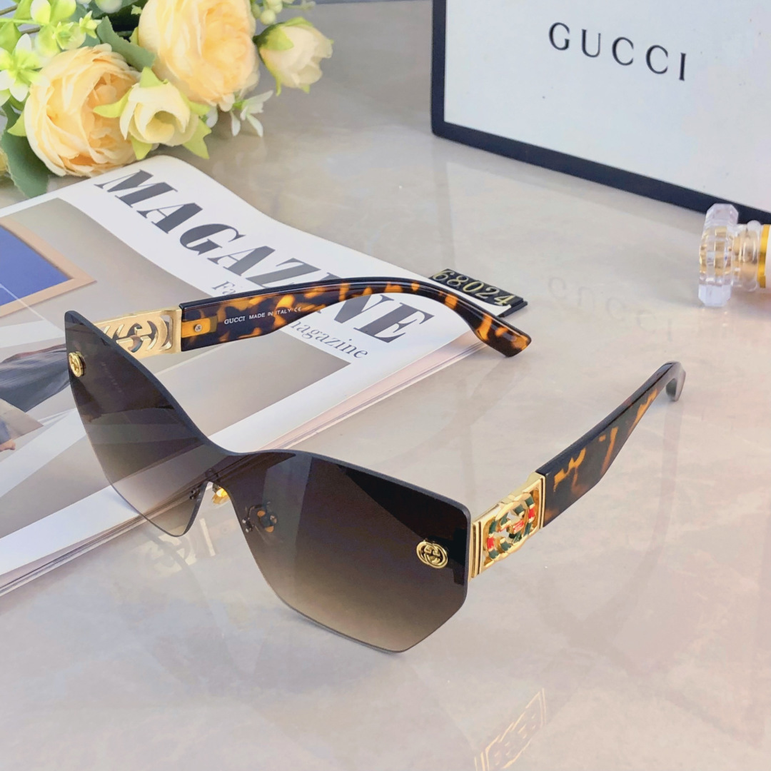 。。Gucc*高级感无框墨镜女潮欧美复古大框切边眼镜防紫外线太阳镜海边防晒