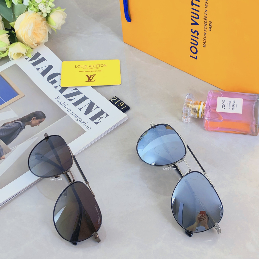 。。Louis vuitto*ins时尚金属双梁大框飞行员式太阳镜潮流休闲街拍防强光墨镜男女
