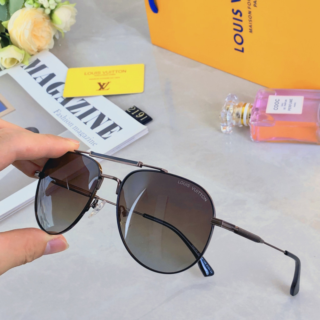 。。Louis vuitto*ins时尚金属双梁大框飞行员式太阳镜潮流休闲街拍防强光墨镜男女