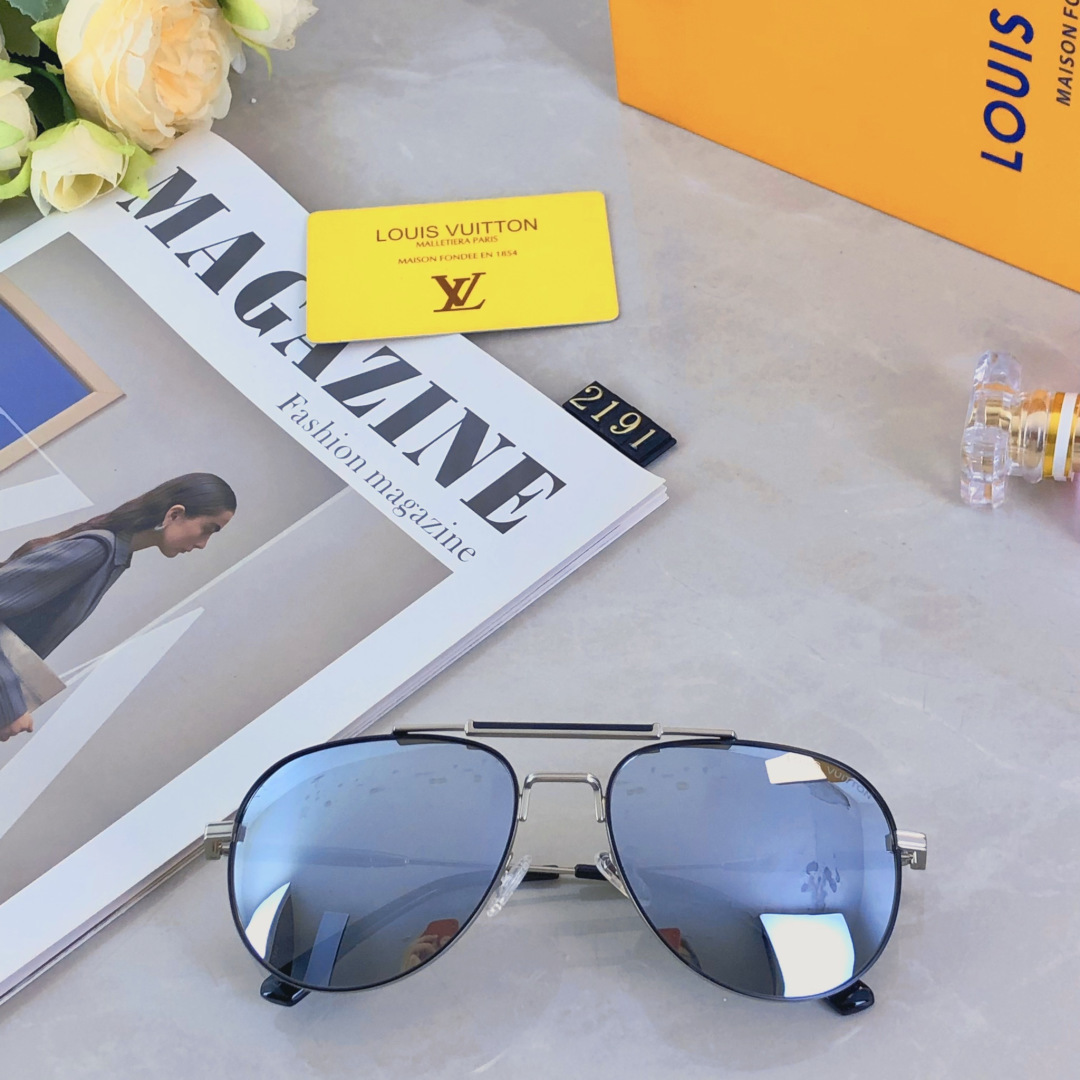 。。Louis vuitto*ins时尚金属双梁大框飞行员式太阳镜潮流休闲街拍防强光墨镜男女