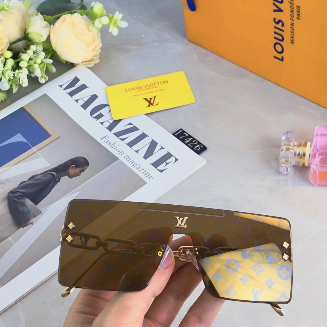 。。Louis vuitto*Ins欧美大脸连体太阳镜个性网红方形开车防风遮阳墨镜男女潮