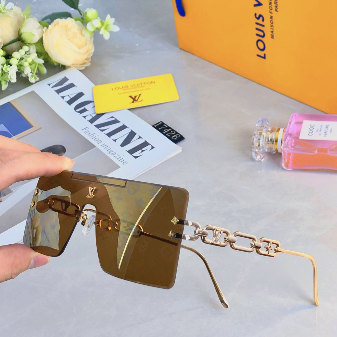 。。Louis vuitto*Ins欧美大脸连体太阳镜个性网红方形开车防风遮阳墨镜男女潮