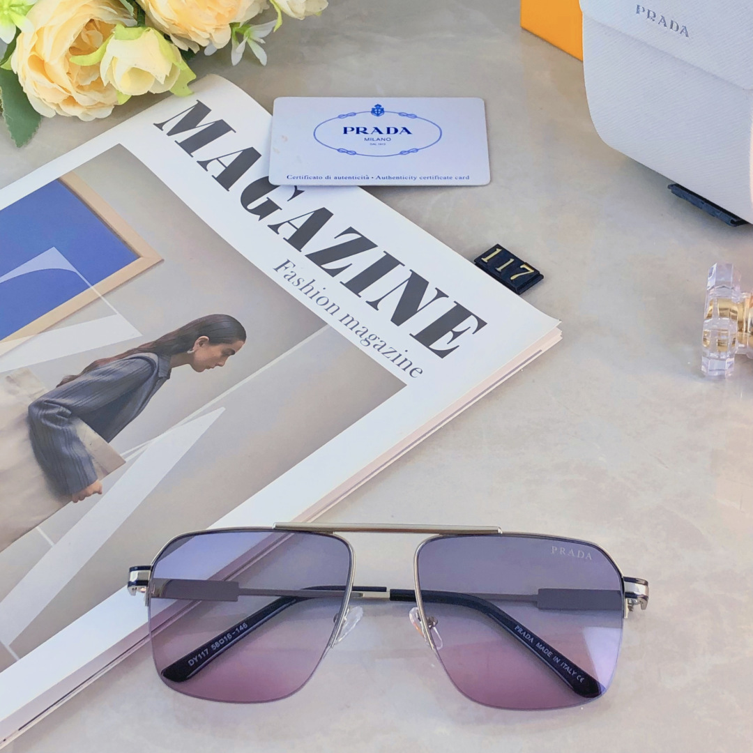 。。Prad*ins港风时髦方形小框太阳眼镜女时尚复古金丝遮阳墨镜男