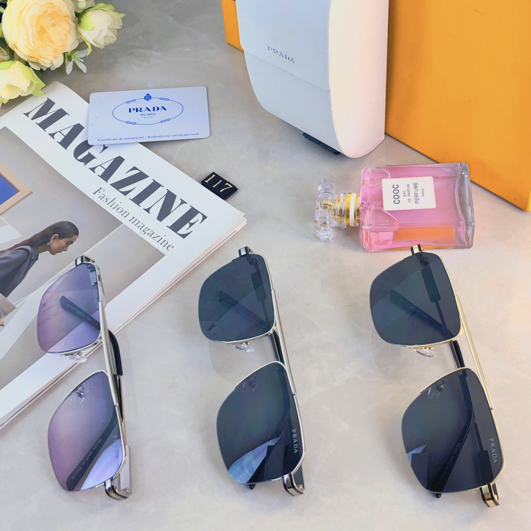 。。Prad*ins港风时髦方形小框太阳眼镜女时尚复古金丝遮阳墨镜男