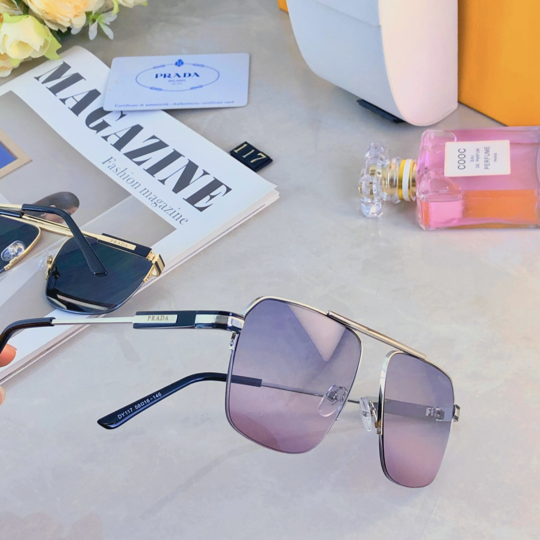 。。Prad*ins港风时髦方形小框太阳眼镜女时尚复古金丝遮阳墨镜男