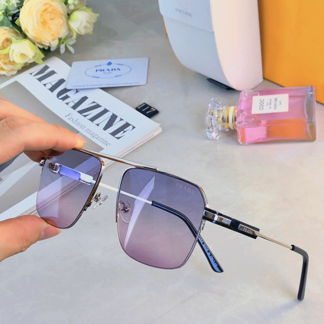 。。Prad*ins港风时髦方形小框太阳眼镜女时尚复古金丝遮阳墨镜男