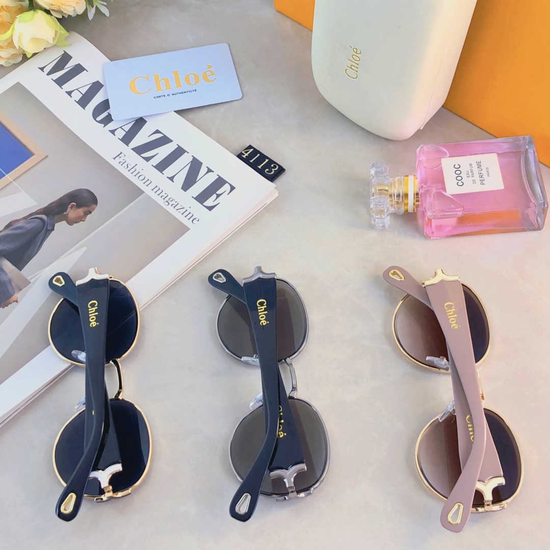 。。Chlo*复古港风金属墨镜防晒高级感小框90年代凹造型太阳眼镜