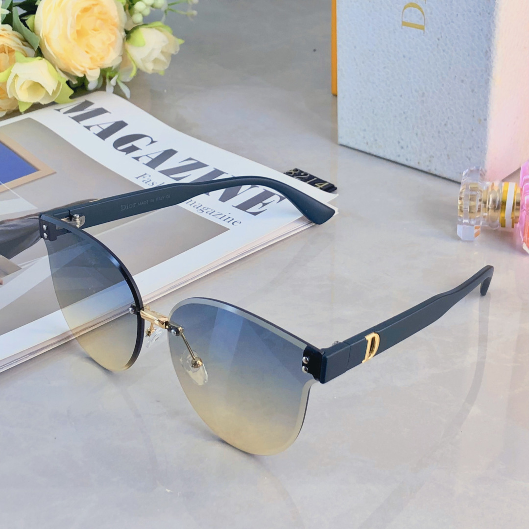 。。Dio*辣妹墨镜女美式网红款椭圆无边框个性防紫外线遮阳太阳眼镜