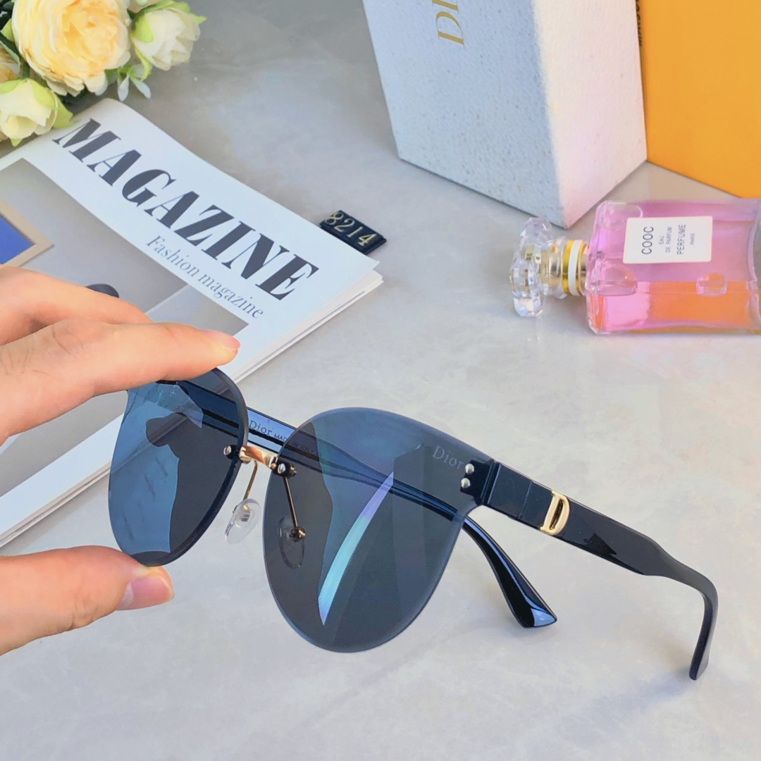 。。Dio*辣妹墨镜女美式网红款椭圆无边框个性防紫外线遮阳太阳眼镜