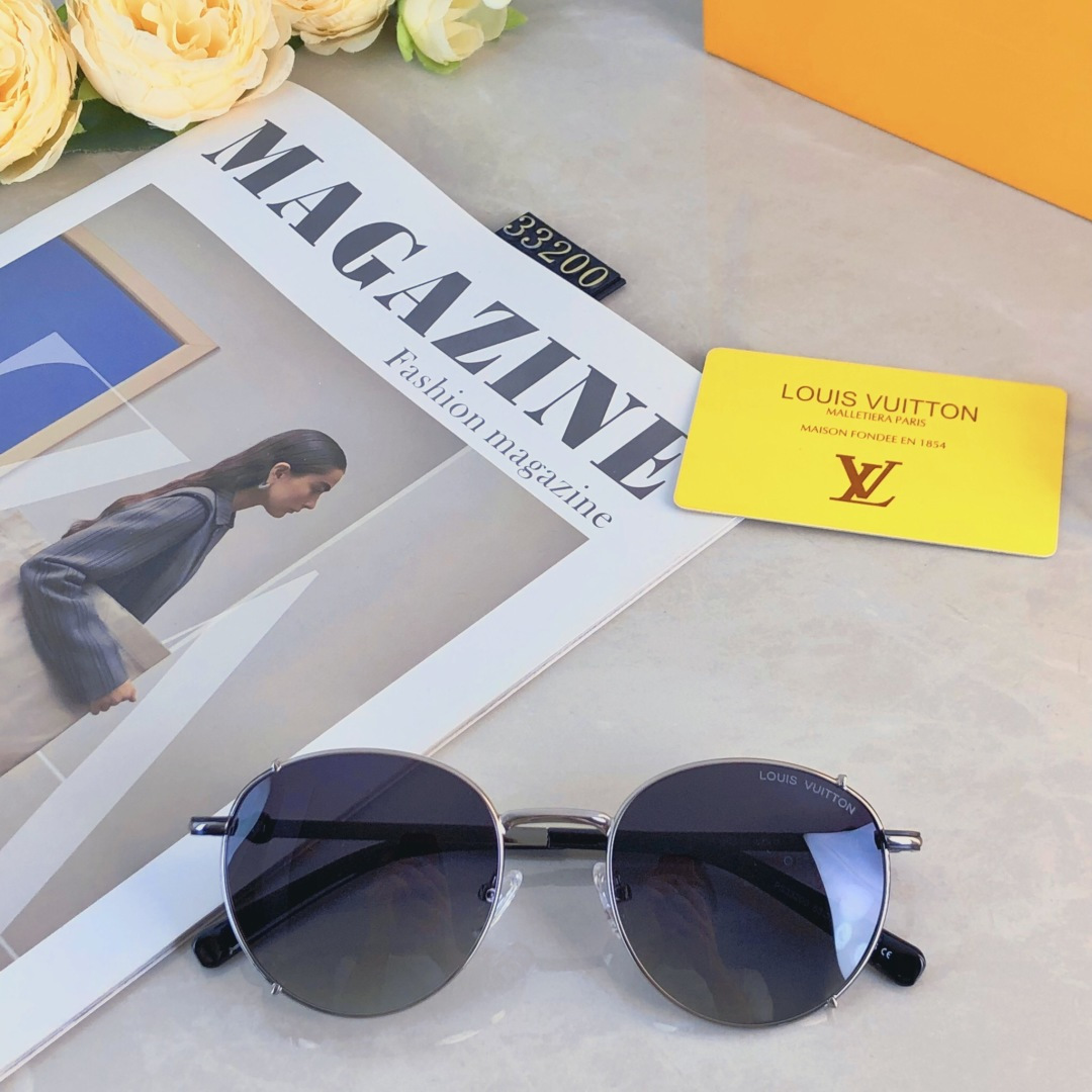。。Louis vuitto*欧美风金属圆形复古偏光墨镜女高级感防紫外线开车时尚太阳镜