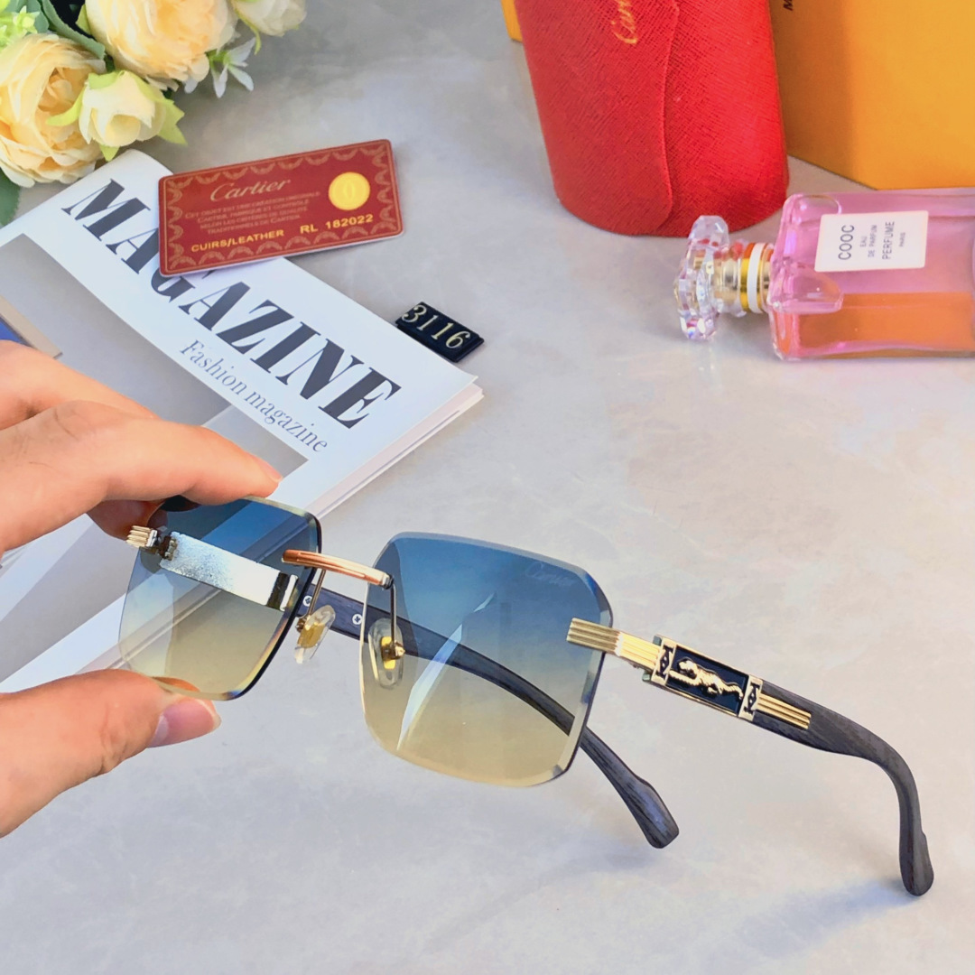 P105🔥🔥Cartie*墨镜太阳眼镜新款时尚潮流无框切边个性穿搭街拍豹子眼镜