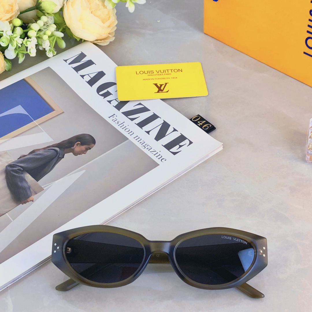 。。LOUISVUITTO*2025新款韩版猫眼墨镜复古高级感ins圆脸时尚太阳镜防紫外线