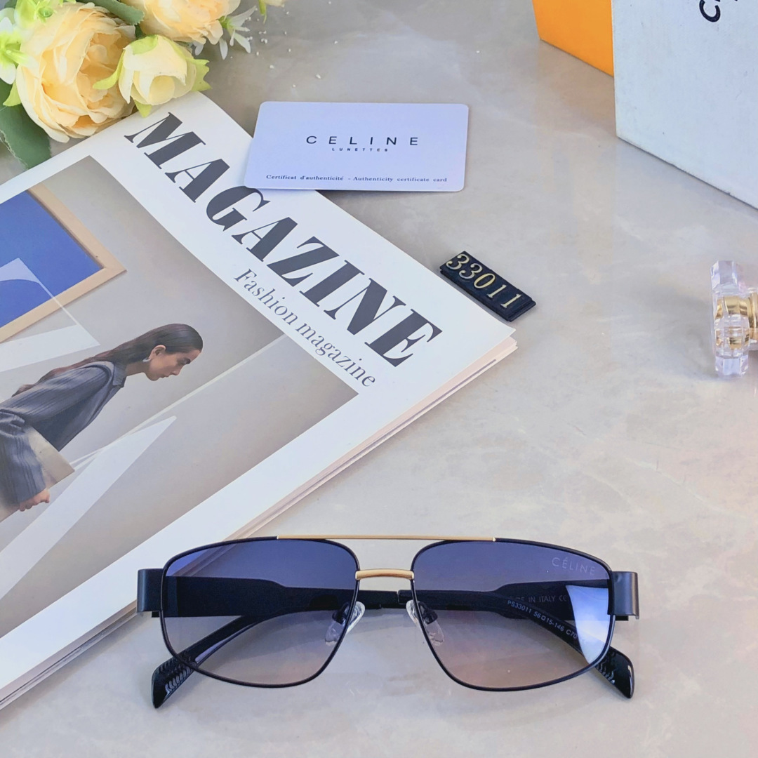 。。Celin*双梁猫眼太阳镜金属墨镜感2024新款潮流太阳眼镜女凹造型