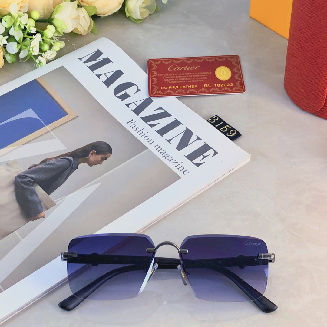 🔥🔥Cartie*2025新款复古无框美式墨镜女街拍时髦简约男士太阳眼镜小窄框潮