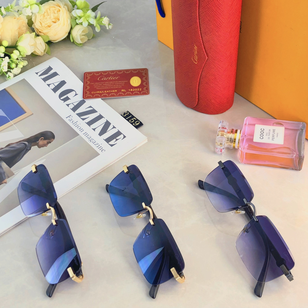 🔥🔥Cartie*2025新款复古无框美式墨镜女街拍时髦简约男士太阳眼镜小窄框潮