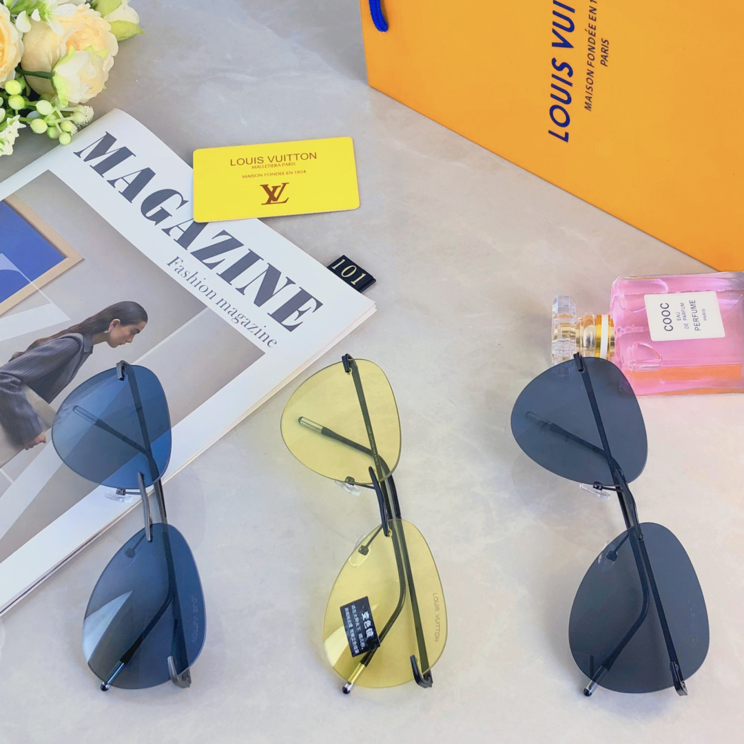 🔥🔥Louis vuitto*新款超轻无框太阳镜男飞行员墨镜无框蛤蟆镜司机开车钓鱼太阳眼镜