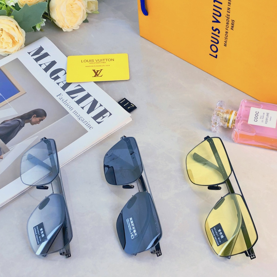 🔥🔥Louis vuitto*感光变色墨镜男痞帅复古超轻帅气开车驾驶防紫外线太阳镜遮阳防晒