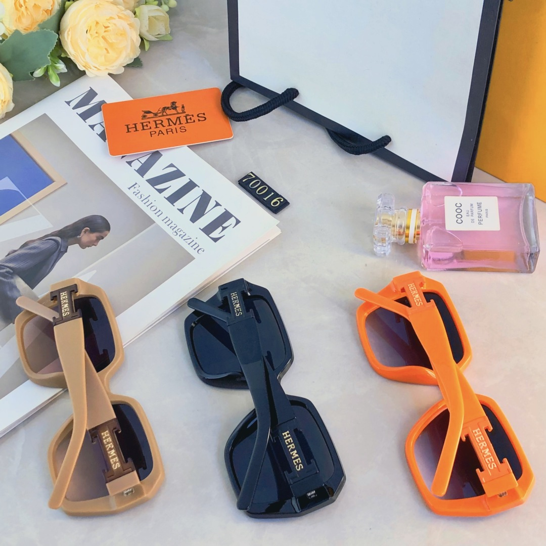 🔥🔥Herme*韩版网红方形大框墨镜女黑色高级感ins潮大脸显瘦防紫外线太阳镜