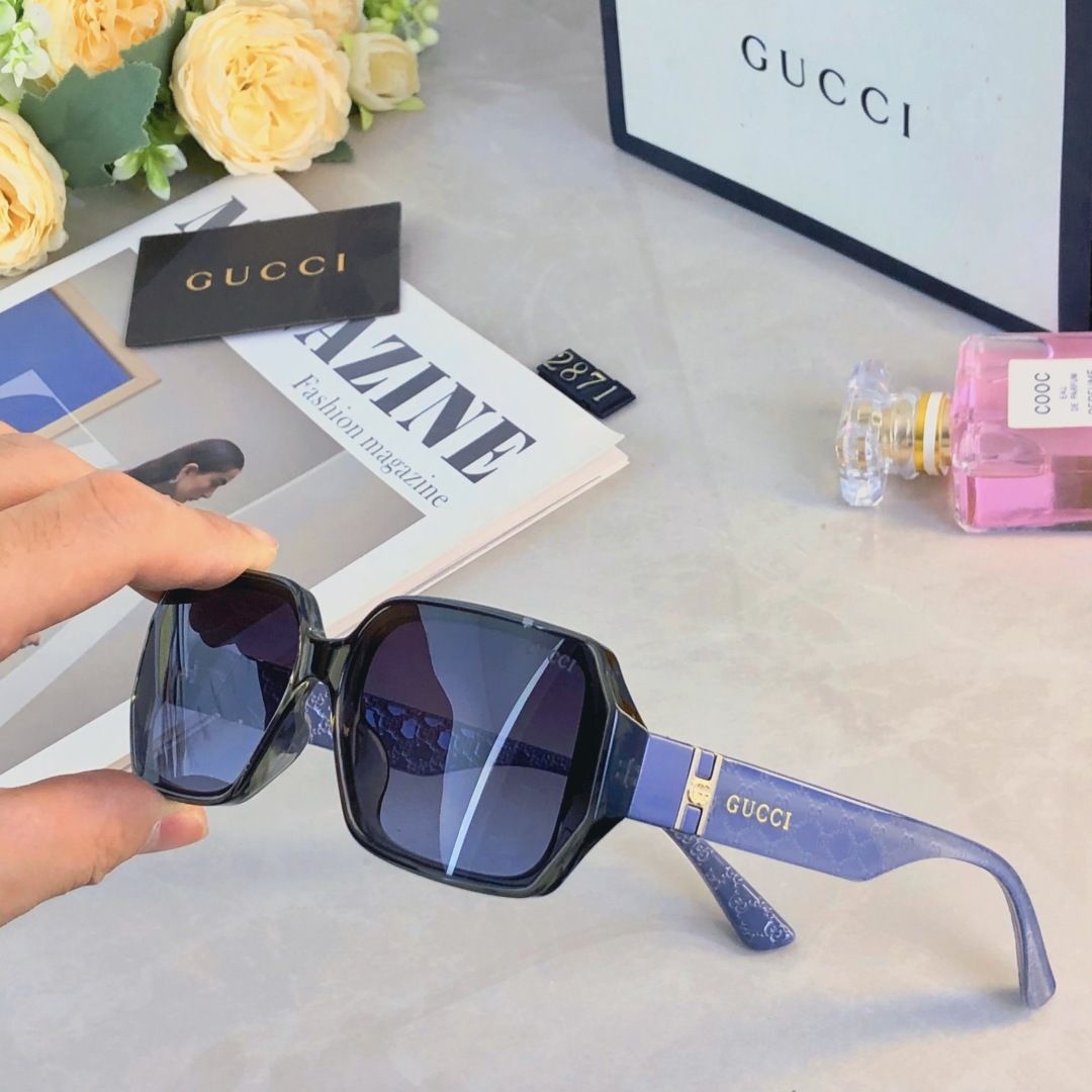 🔥🔥Gucc*2025新款猫眼方框高级感墨镜女款潮夏季遮阳凹造型圆脸太阳眼镜男