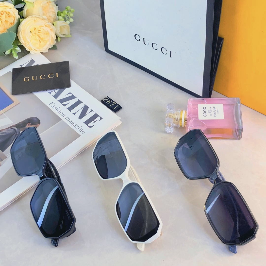 🔥🔥Gucc*2025新款猫眼方框高级感墨镜女款潮夏季遮阳凹造型圆脸太阳眼镜男