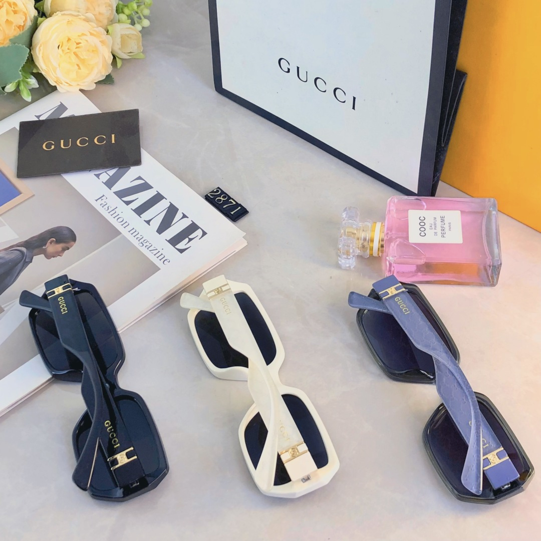 🔥🔥Gucc*2025新款猫眼方框高级感墨镜女款潮夏季遮阳凹造型圆脸太阳眼镜男