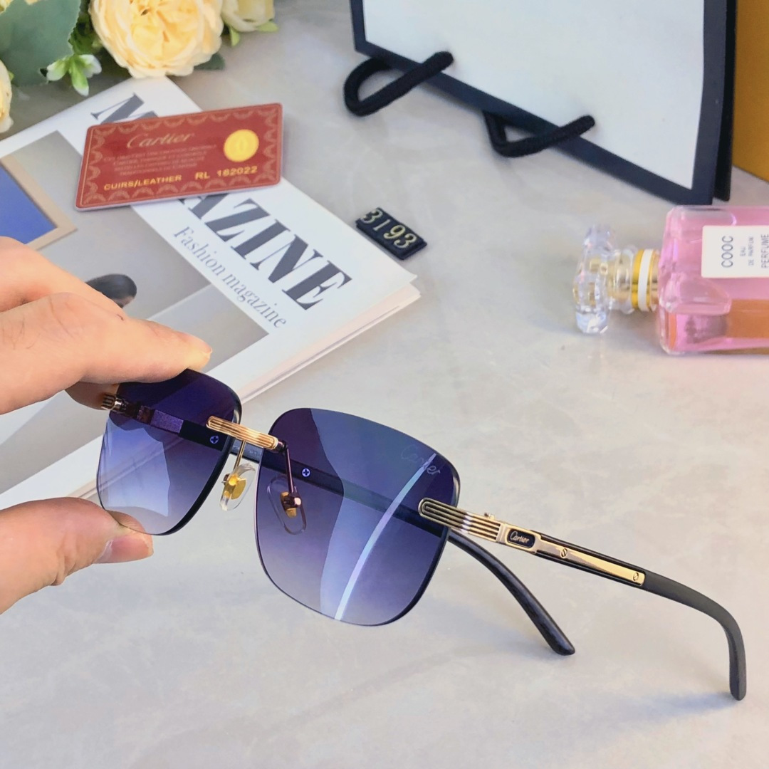 🔥🔥Cartie*2025新款复古无框美式墨镜女街拍时髦简约男士太阳眼镜小窄框潮