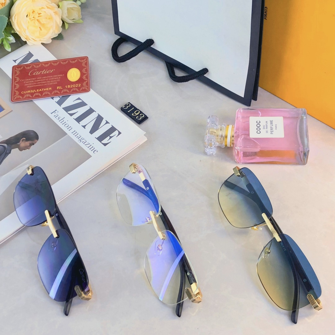 🔥🔥Cartie*2025新款复古无框美式墨镜女街拍时髦简约男士太阳眼镜小窄框潮