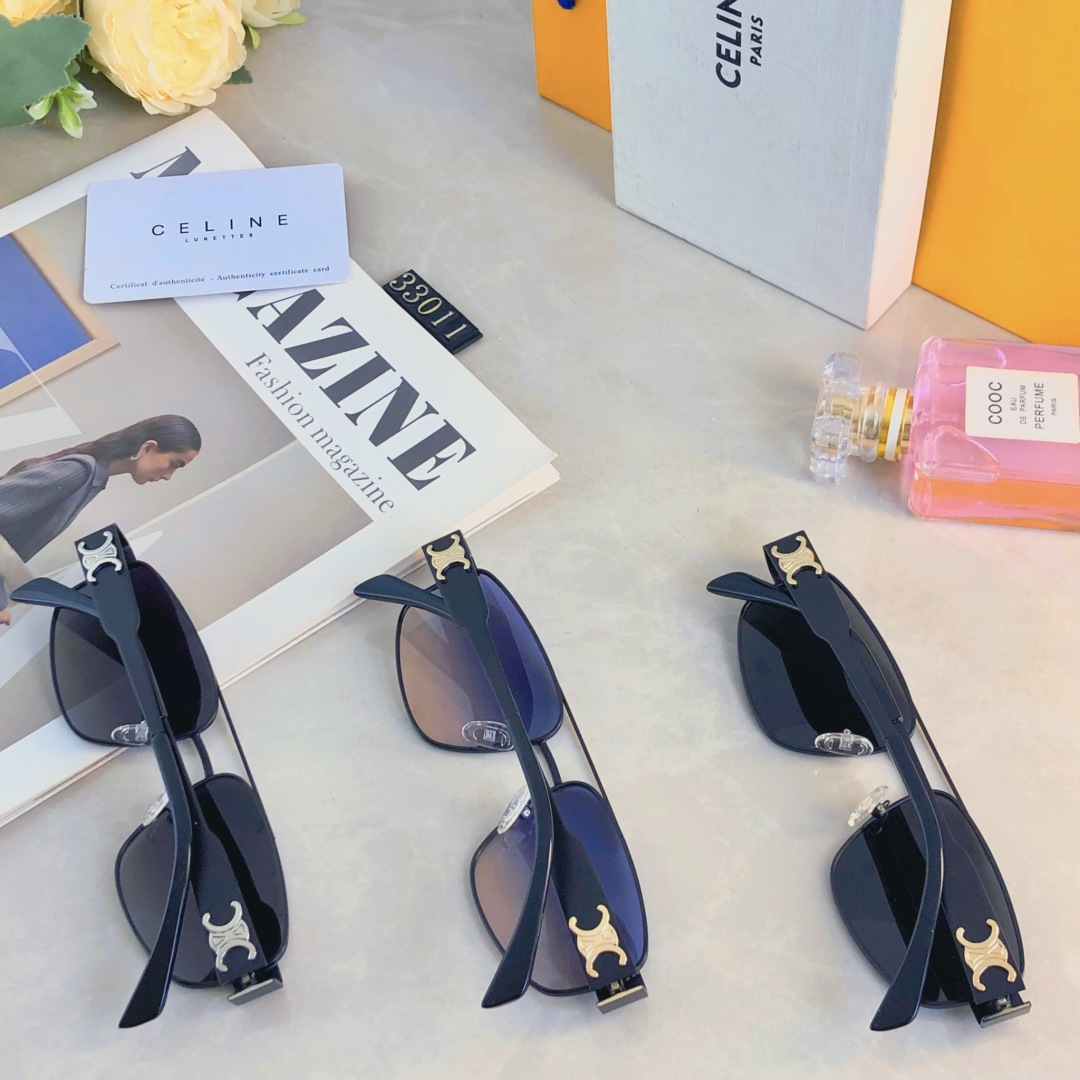 🔥🔥Celin*2025新款金属框墨镜男高级感蛤蟆镜痞帅潮款双梁太阳眼镜女