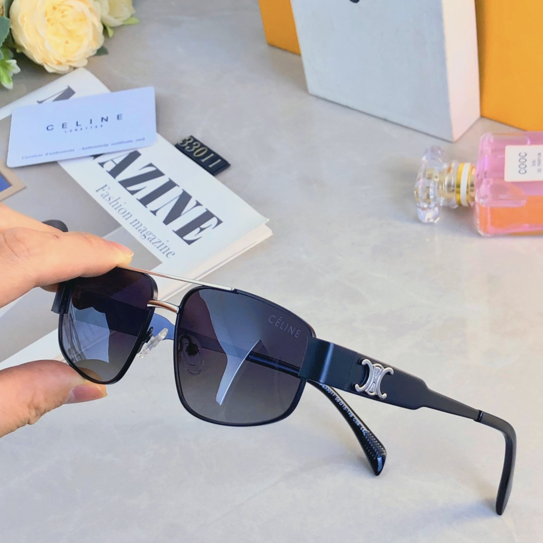 🔥🔥Celin*2025新款金属框墨镜男高级感蛤蟆镜痞帅潮款双梁太阳眼镜女