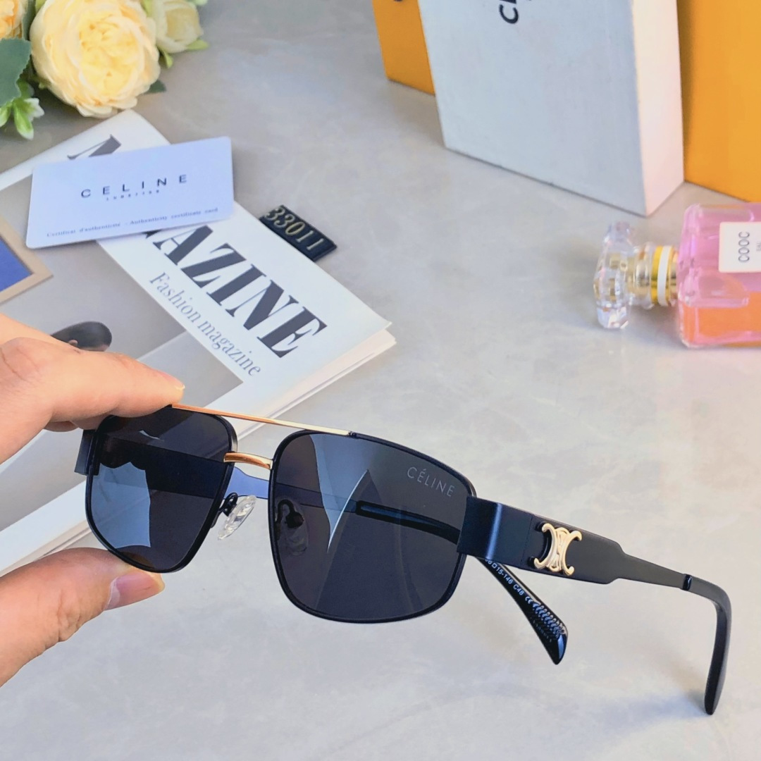 🔥🔥Celin*2025新款金属框墨镜男高级感蛤蟆镜痞帅潮款双梁太阳眼镜女