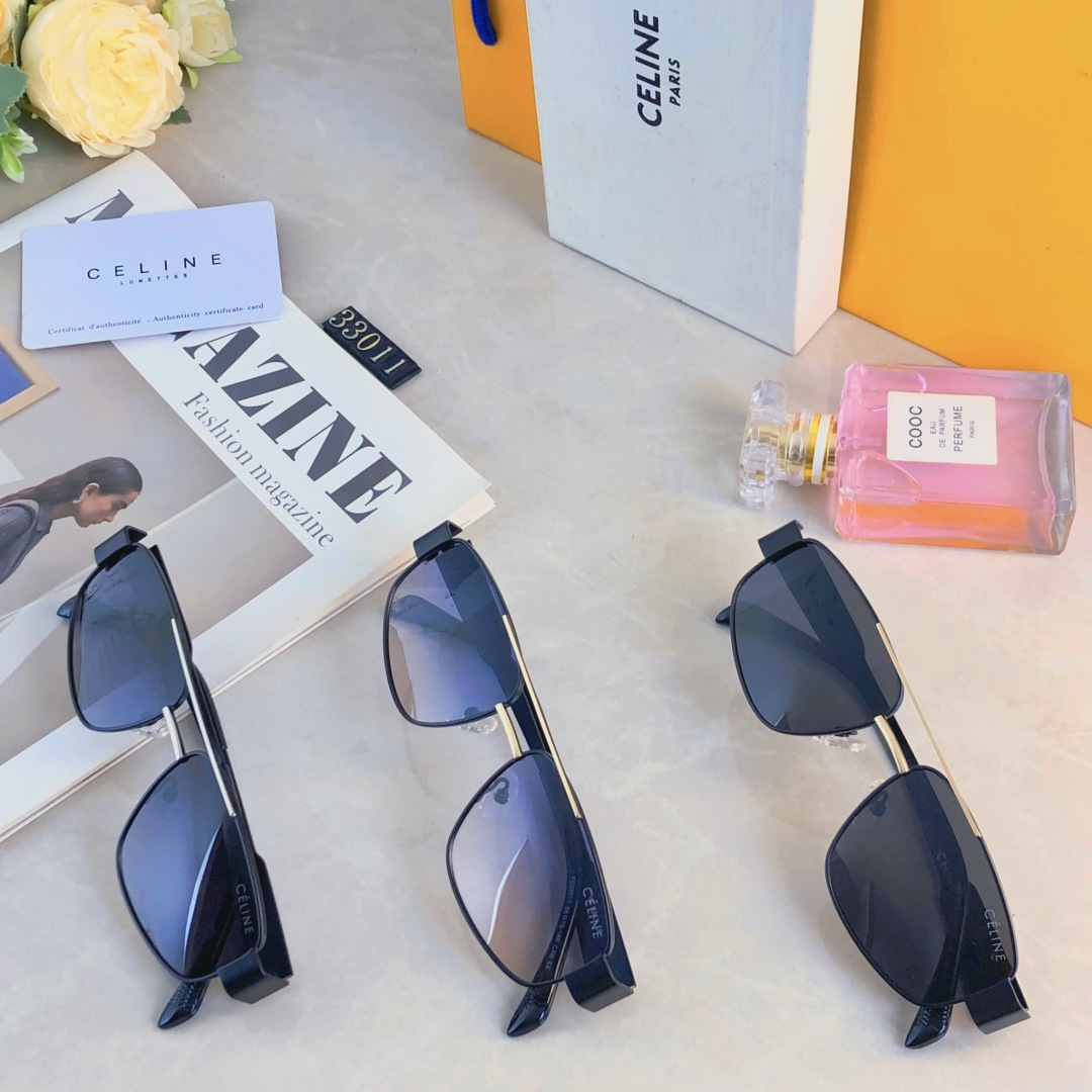 🔥🔥Celin*2025新款金属框墨镜男高级感蛤蟆镜痞帅潮款双梁太阳眼镜女