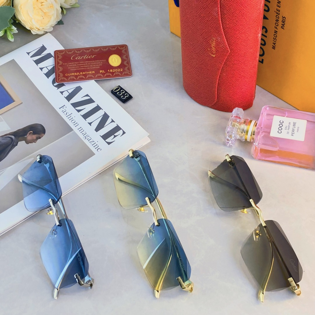 🔥🔥Cartie*欧美复古长方形无框切边墨镜女潮时尚气质街拍凹造型显瘦太阳眼镜