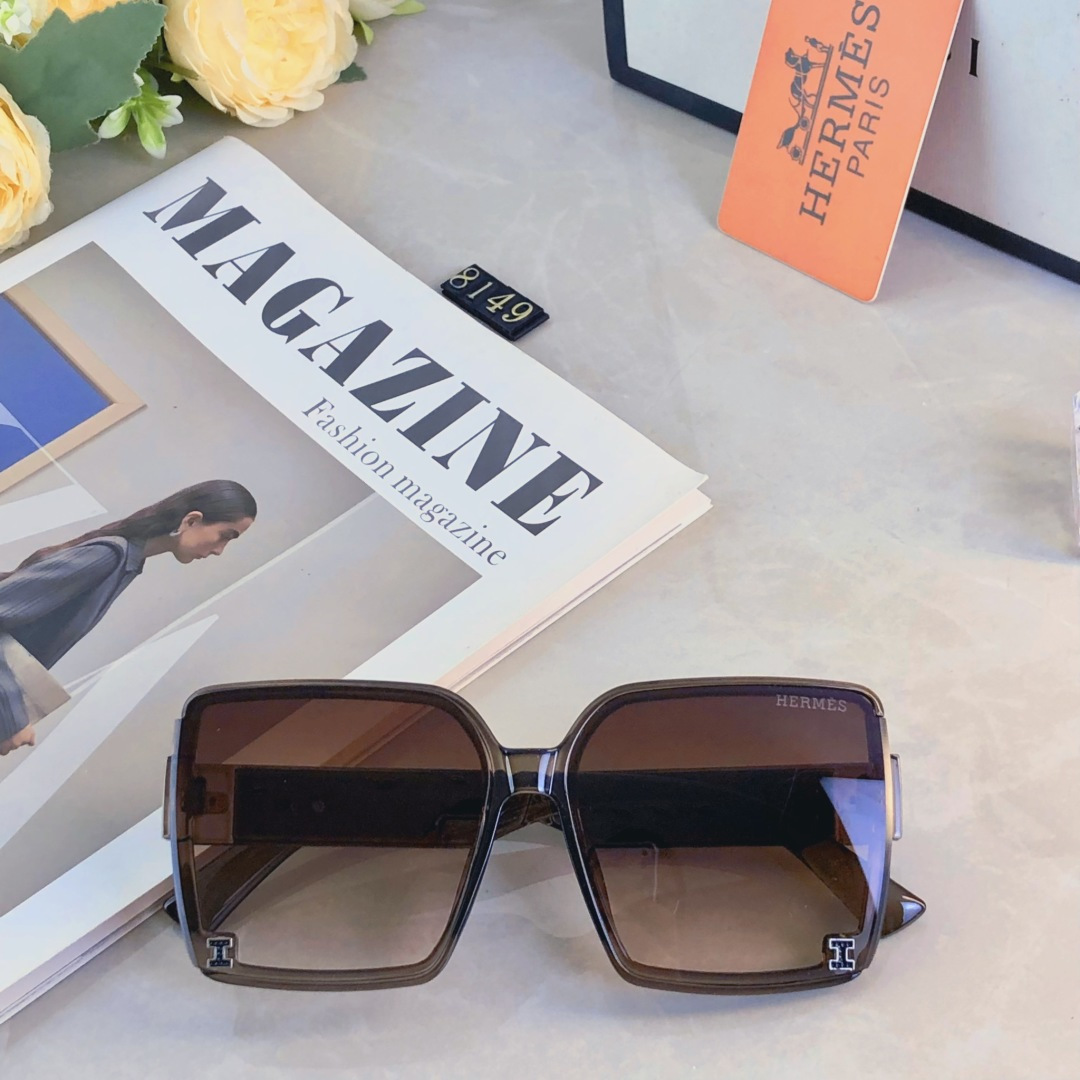 🔥🔥Herme*韩版ins方形大框显脸小眼镜女大脸街拍黑超墨镜潮网红太阳镜