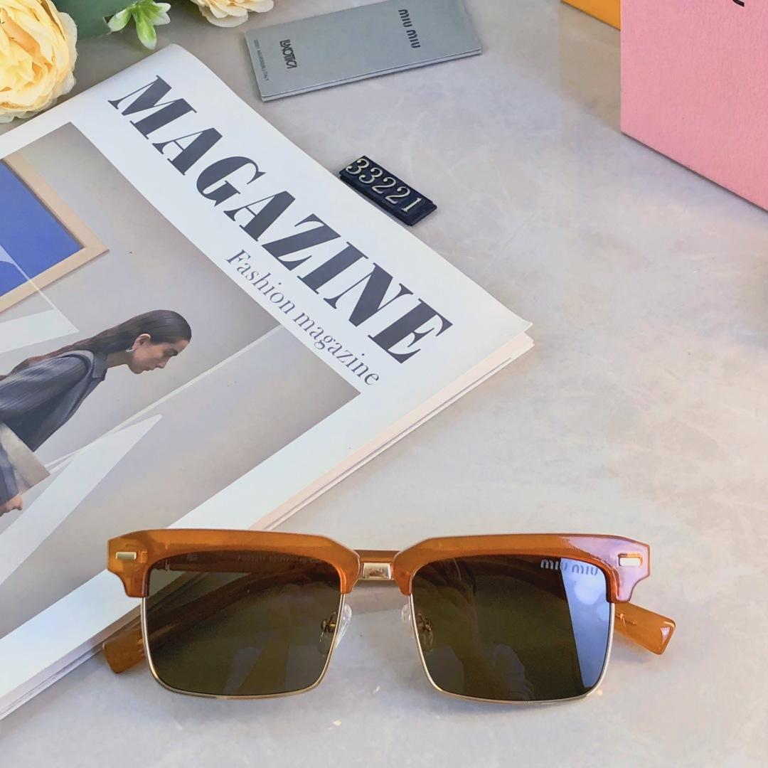 🔥🔥miumi*韩版半框方形墨镜男女潮高级感时尚太阳镜防紫外线可配近视眼镜框