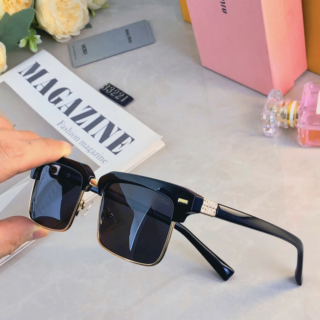 🔥🔥miumi*韩版半框方形墨镜男女潮高级感时尚太阳镜防紫外线可配近视眼镜框