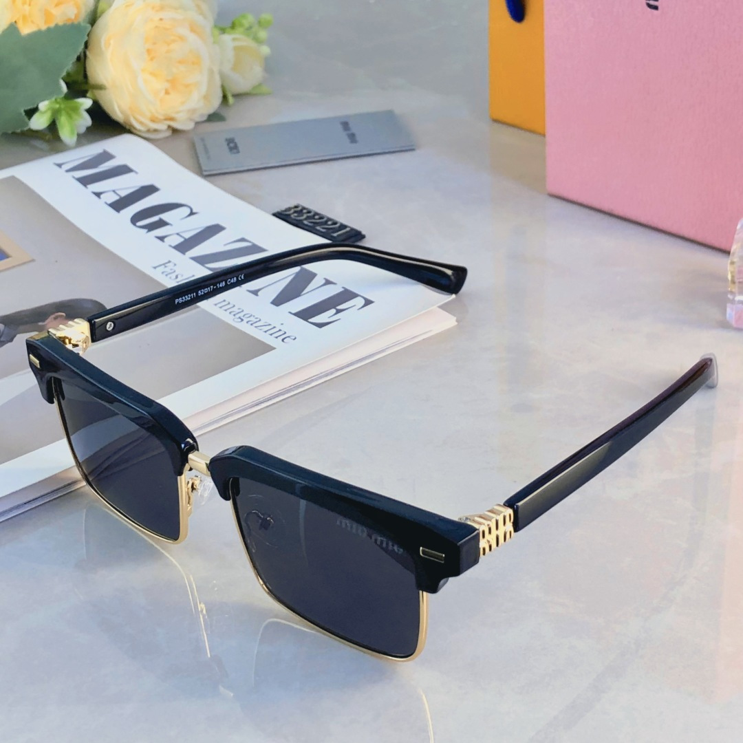 🔥🔥miumi*韩版半框方形墨镜男女潮高级感时尚太阳镜防紫外线可配近视眼镜框