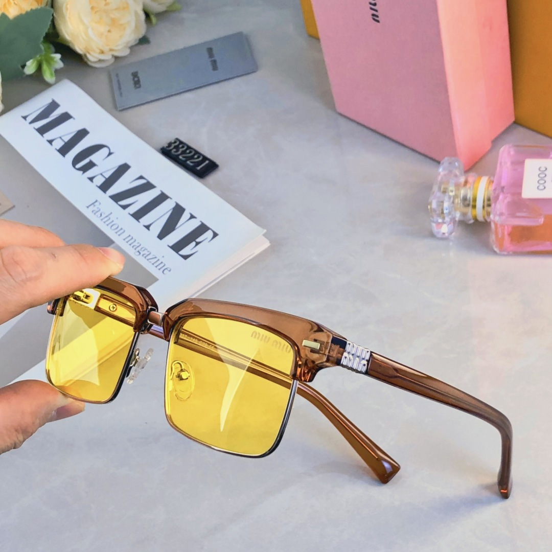 🔥🔥miumi*韩版半框方形墨镜男女潮高级感时尚太阳镜防紫外线可配近视眼镜框