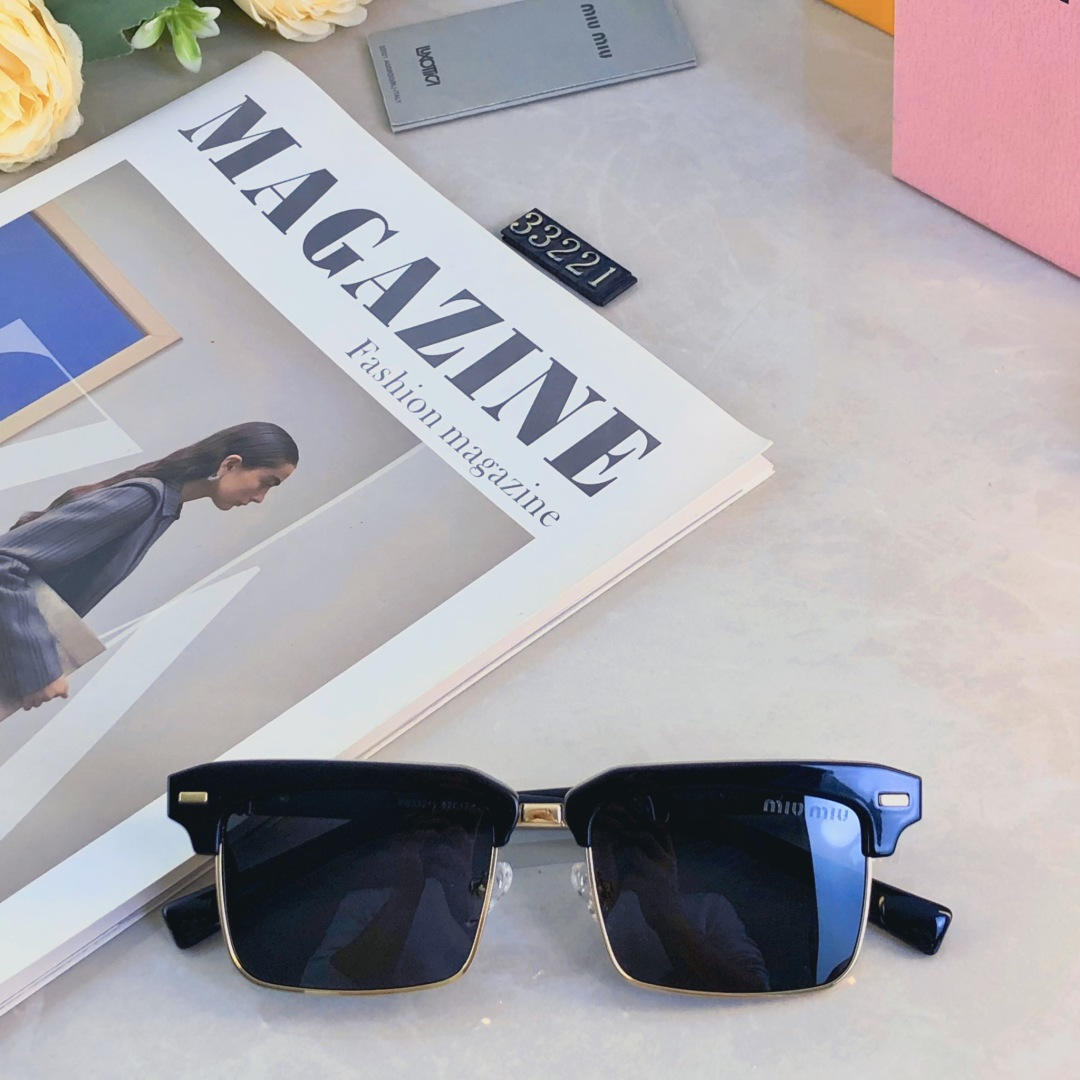 🔥🔥miumi*韩版半框方形墨镜男女潮高级感时尚太阳镜防紫外线可配近视眼镜框