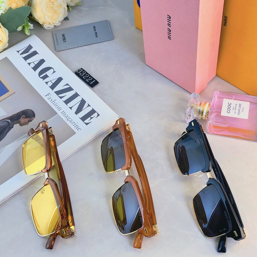 🔥🔥miumi*韩版半框方形墨镜男女潮高级感时尚太阳镜防紫外线可配近视眼镜框