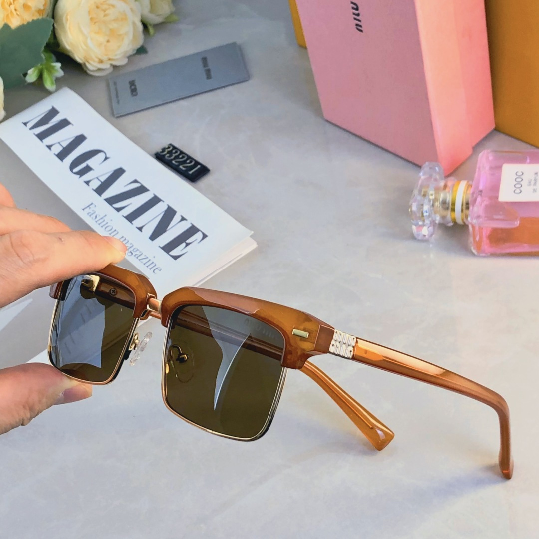 🔥🔥miumi*韩版半框方形墨镜男女潮高级感时尚太阳镜防紫外线可配近视眼镜框