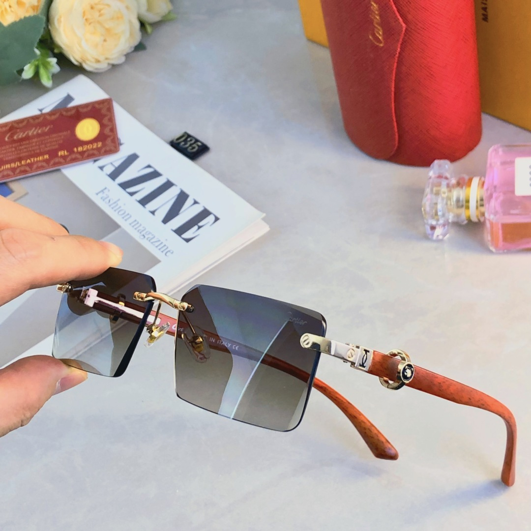 🔥🔥Cartie*无框切边太阳镜欧美风金属奢华墨镜豹子装饰大气墨镜