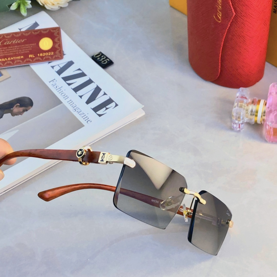 🔥🔥Cartie*无框切边太阳镜欧美风金属奢华墨镜豹子装饰大气墨镜