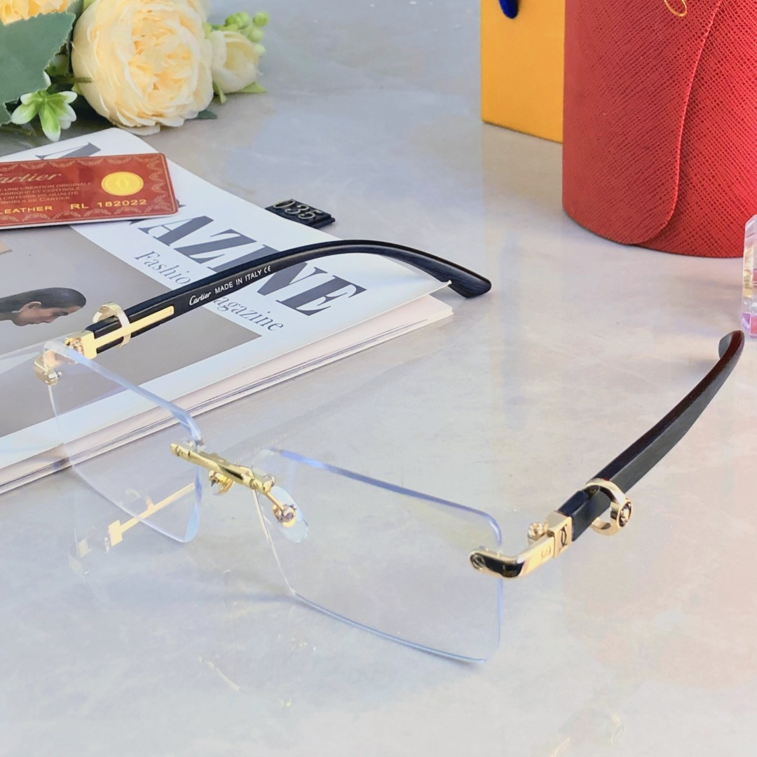 🔥🔥Cartie*无框切边太阳镜欧美风金属奢华墨镜豹子装饰大气墨镜