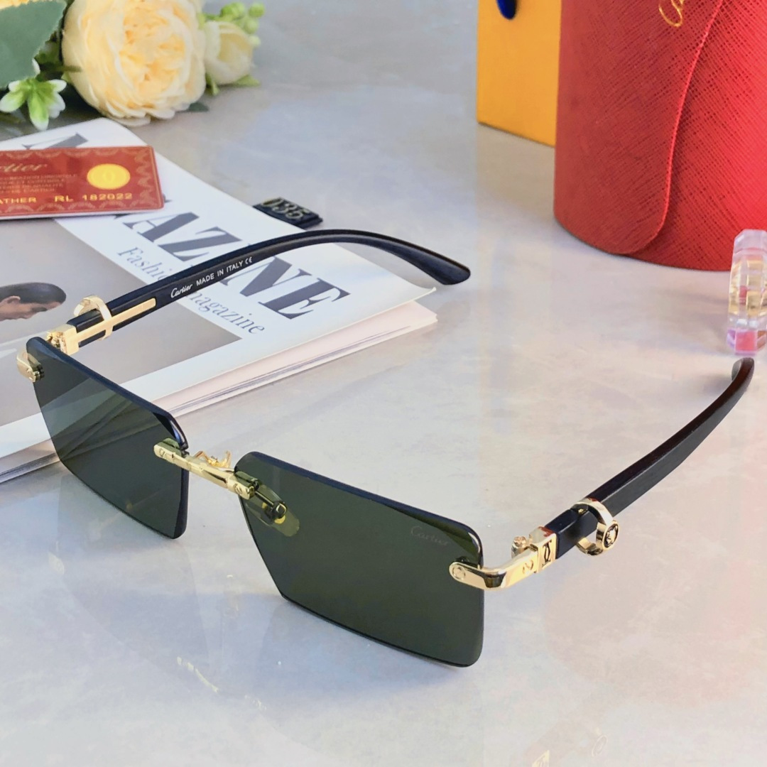 🔥🔥Cartie*无框切边太阳镜欧美风金属奢华墨镜豹子装饰大气墨镜