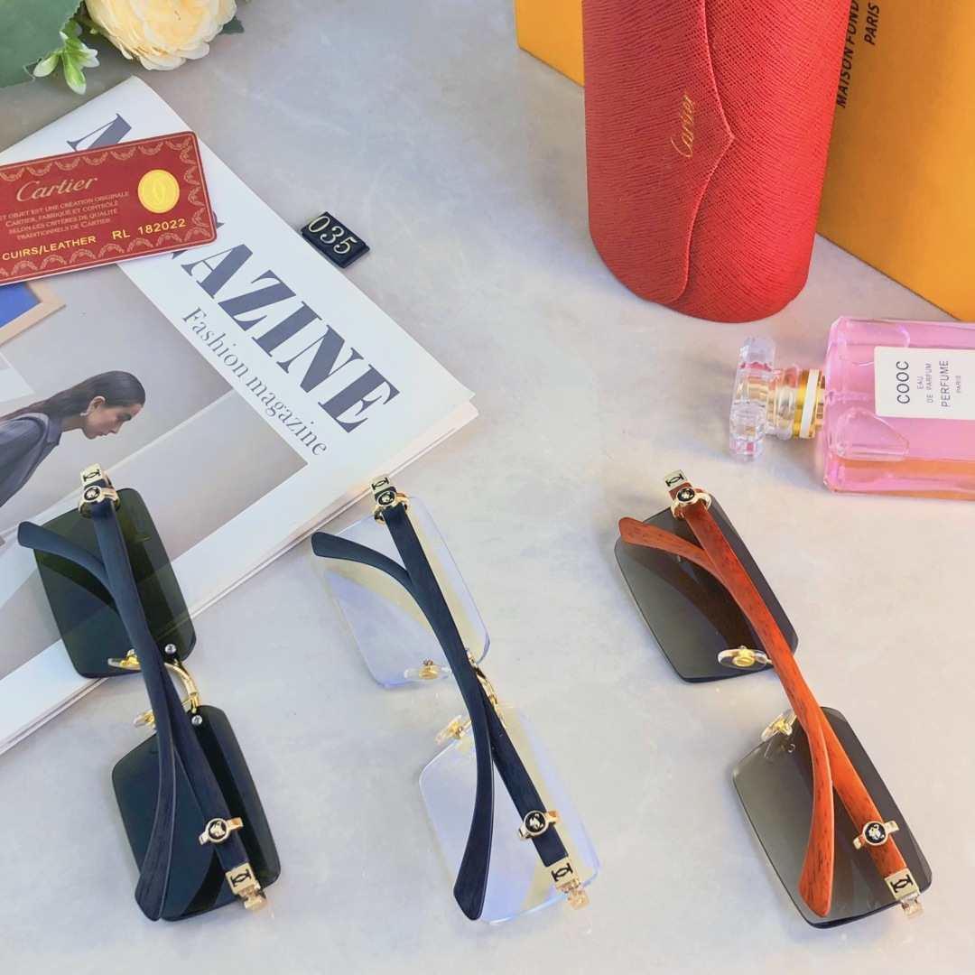 🔥🔥Cartie*无框切边太阳镜欧美风金属奢华墨镜豹子装饰大气墨镜