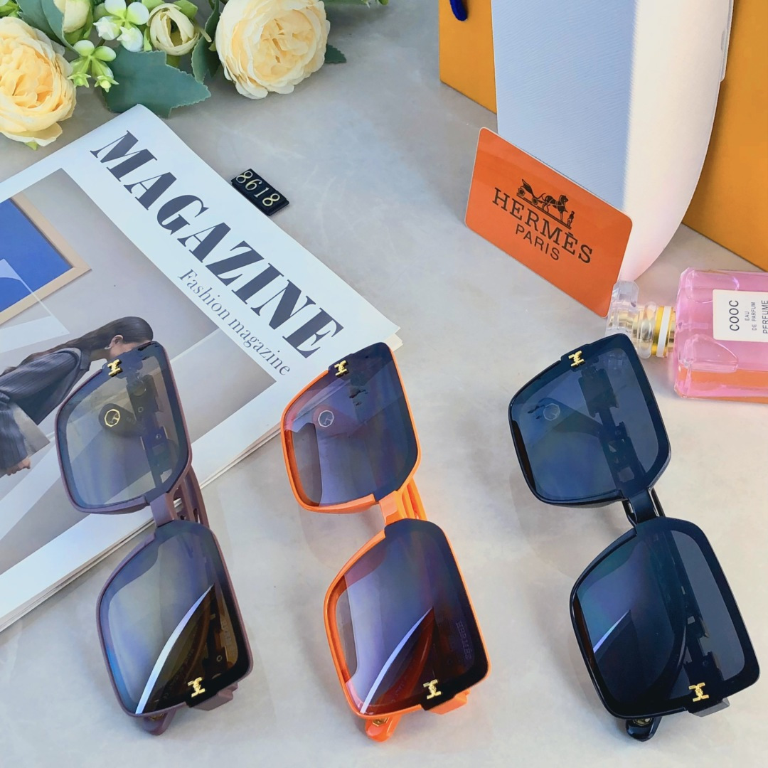 🔥🔥Herme*新款大框网红女士偏光墨镜 方形简约韩版防紫外线驾驶街拍太阳镜
