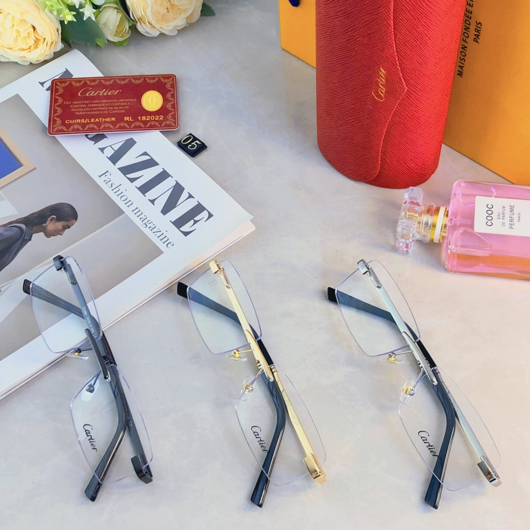 🔥🔥Cartie*方形无边框眼镜架舒适近视大脸文艺斯文纯防蓝光