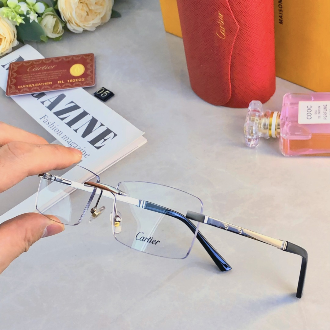 🔥🔥Cartie*方形无边框眼镜架舒适近视大脸文艺斯文纯防蓝光